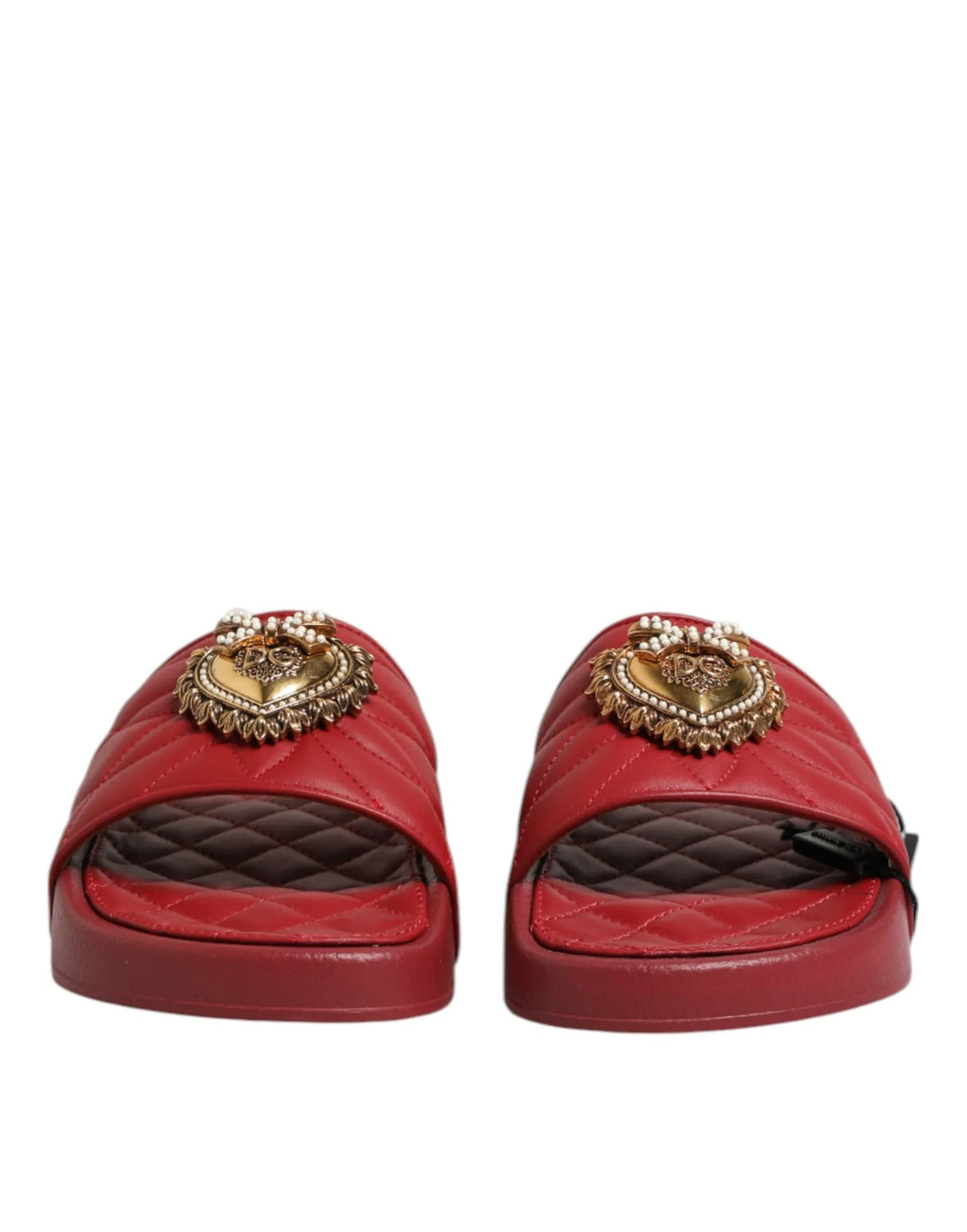 Dolce & Gabbana Red Devotion Matelassé Leather Slides Shoes - Zeiniez