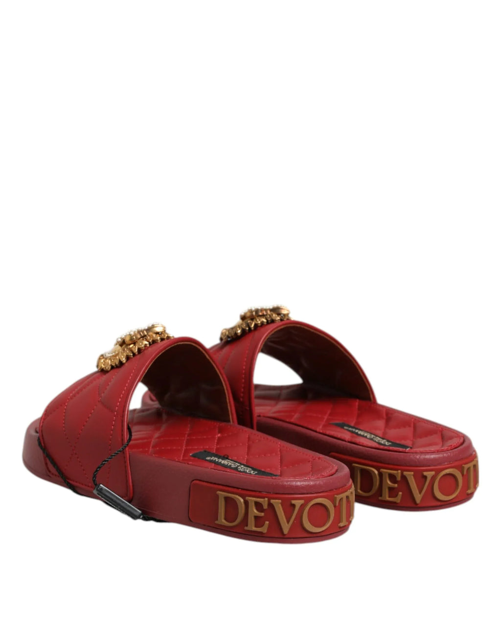 Dolce & Gabbana Red Devotion Matelassé Leather Slides Shoes - Zeiniez