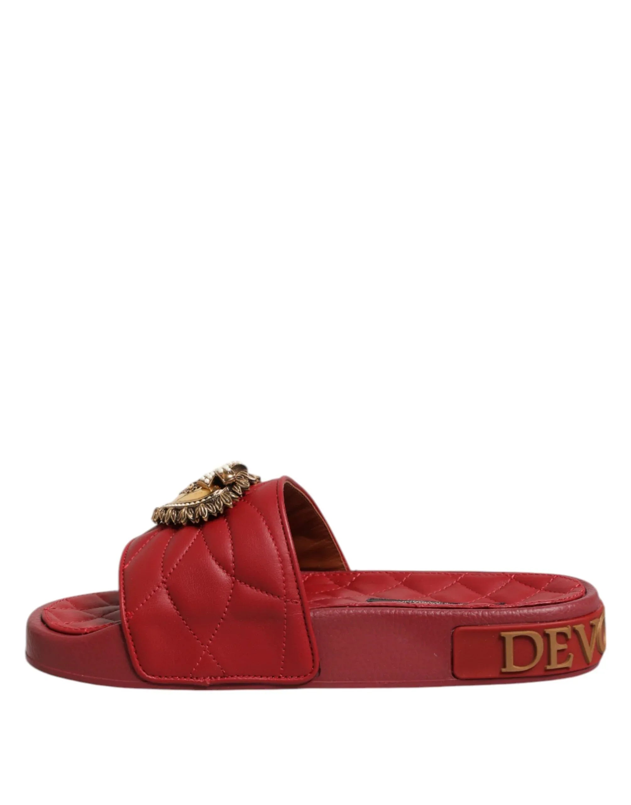 Dolce & Gabbana Red Devotion Matelassé Leather Slides Shoes - Zeiniez