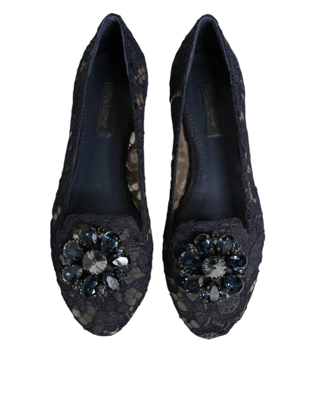 Dolce & Gabbana Blue Taormina Lace Crystals Flats Shoes - Zeiniez