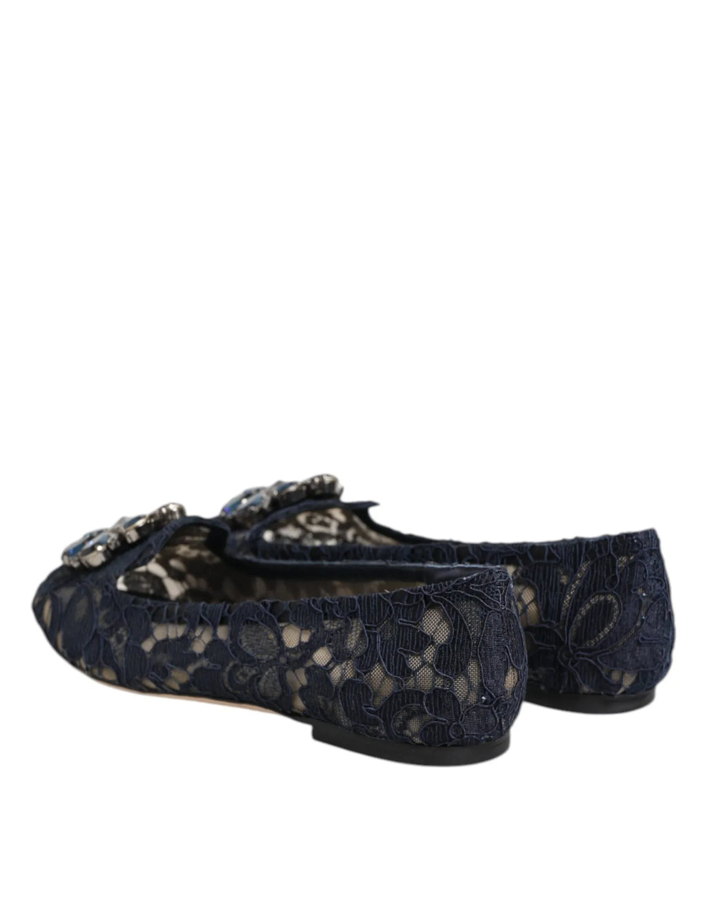 Dolce & Gabbana Blue Taormina Lace Crystals Flats Shoes - Zeiniez