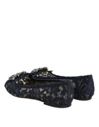 Dolce & Gabbana Blue Taormina Lace Crystals Flats Shoes - Zeiniez