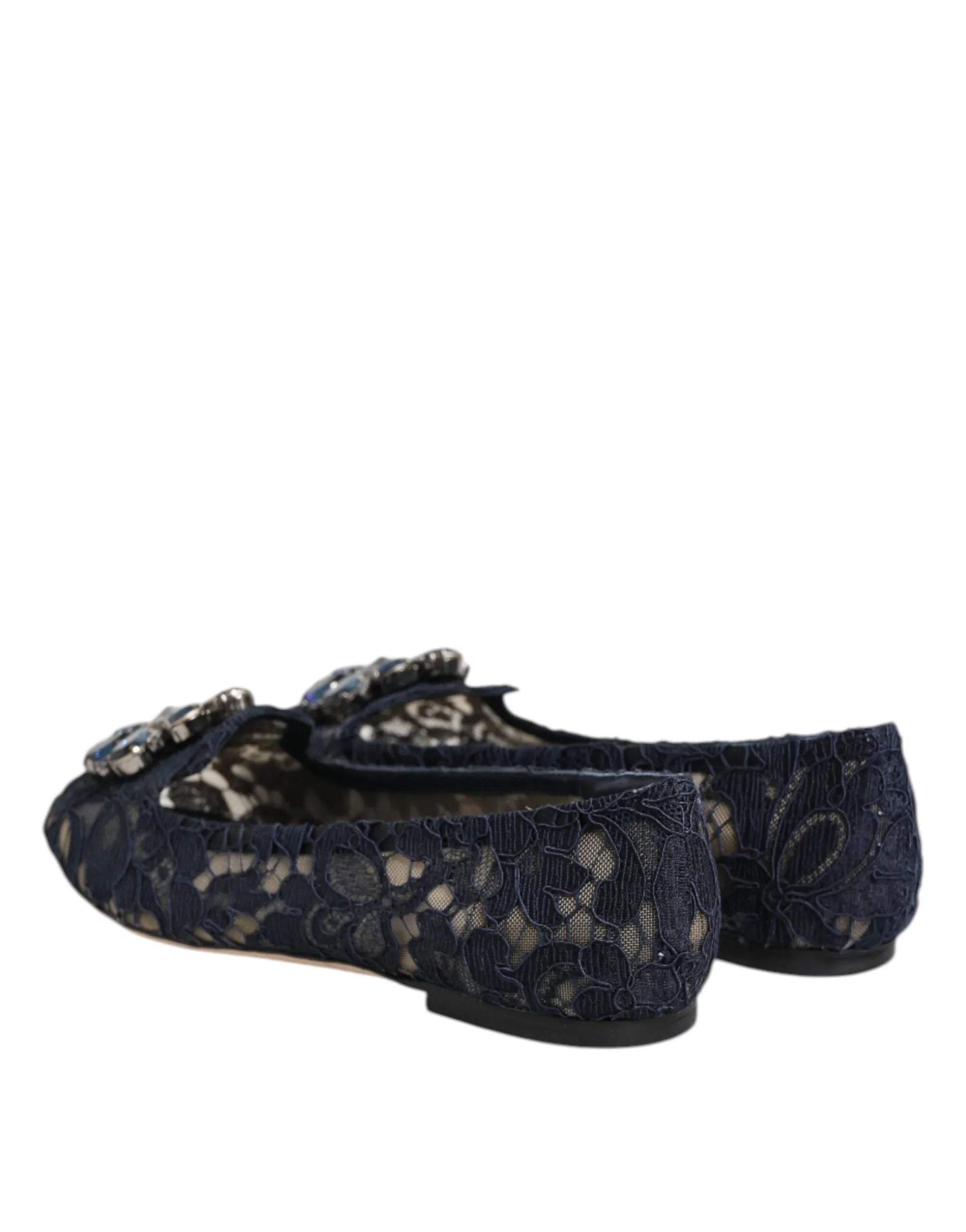 Dolce & Gabbana Blue Taormina Lace Crystals Flats Shoes - Zeiniez