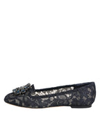 Dolce & Gabbana Blue Taormina Lace Crystals Flats Shoes - Zeiniez