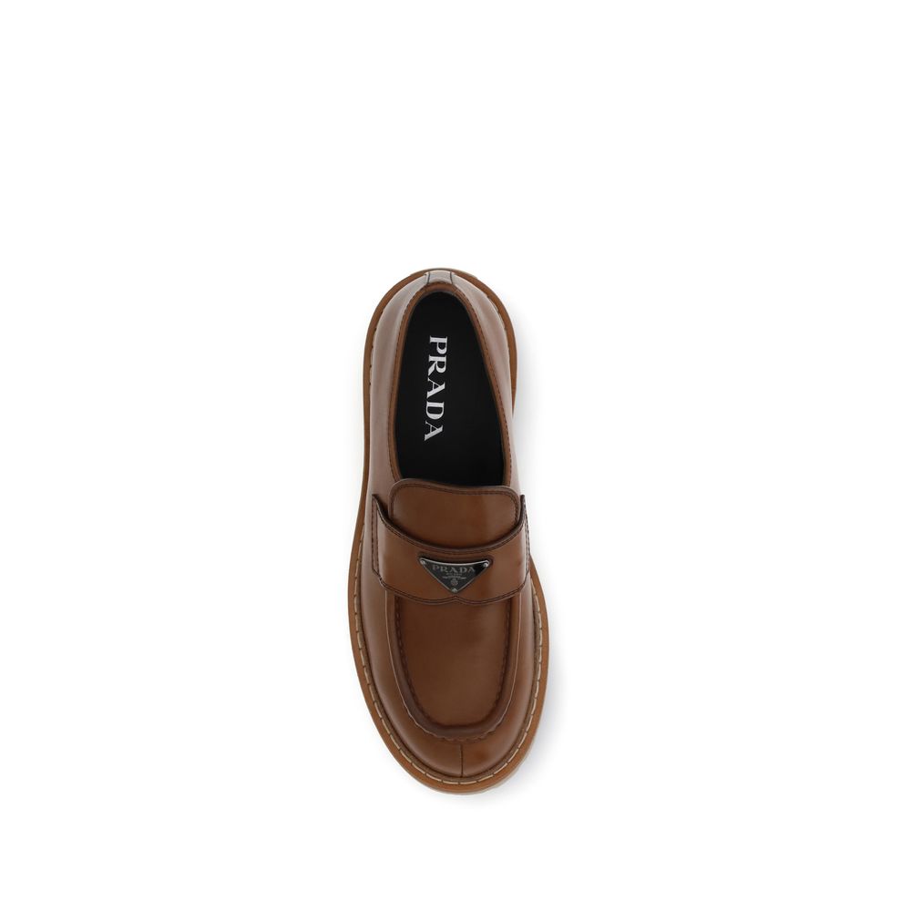 Prada Brown Calf Leather Bos Taurus Slip-On Loafers - Zeiniez