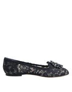 Dolce & Gabbana Blue Taormina Lace Crystals Flats Shoes - Zeiniez