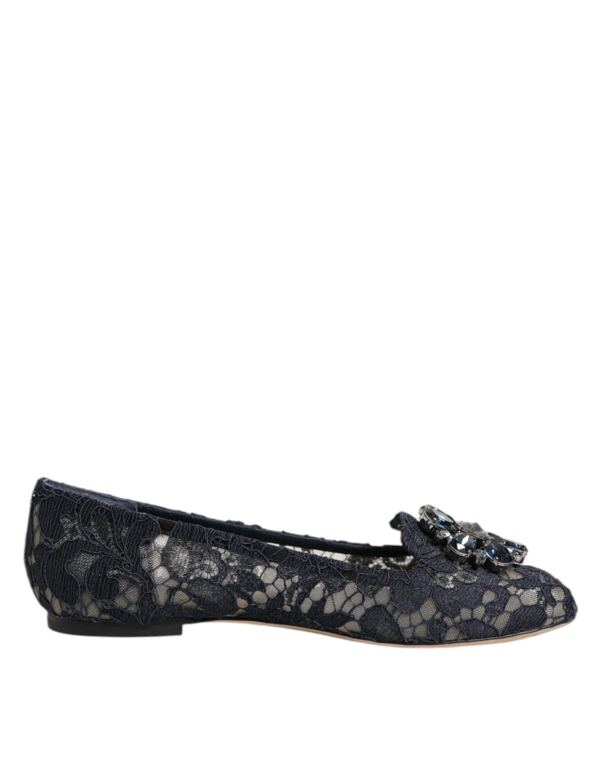 Dolce & Gabbana Blue Taormina Lace Crystals Flats Shoes - Zeiniez