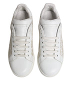 Dolce & Gabbana White Lace Leather Low Top Sneaker Shoes - Zeiniez