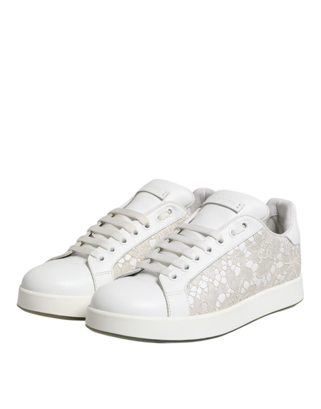 Dolce & Gabbana White Lace Leather Low Top Sneaker Shoes - Zeiniez