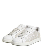 Dolce & Gabbana White Lace Leather Low Top Sneaker Shoes - Zeiniez