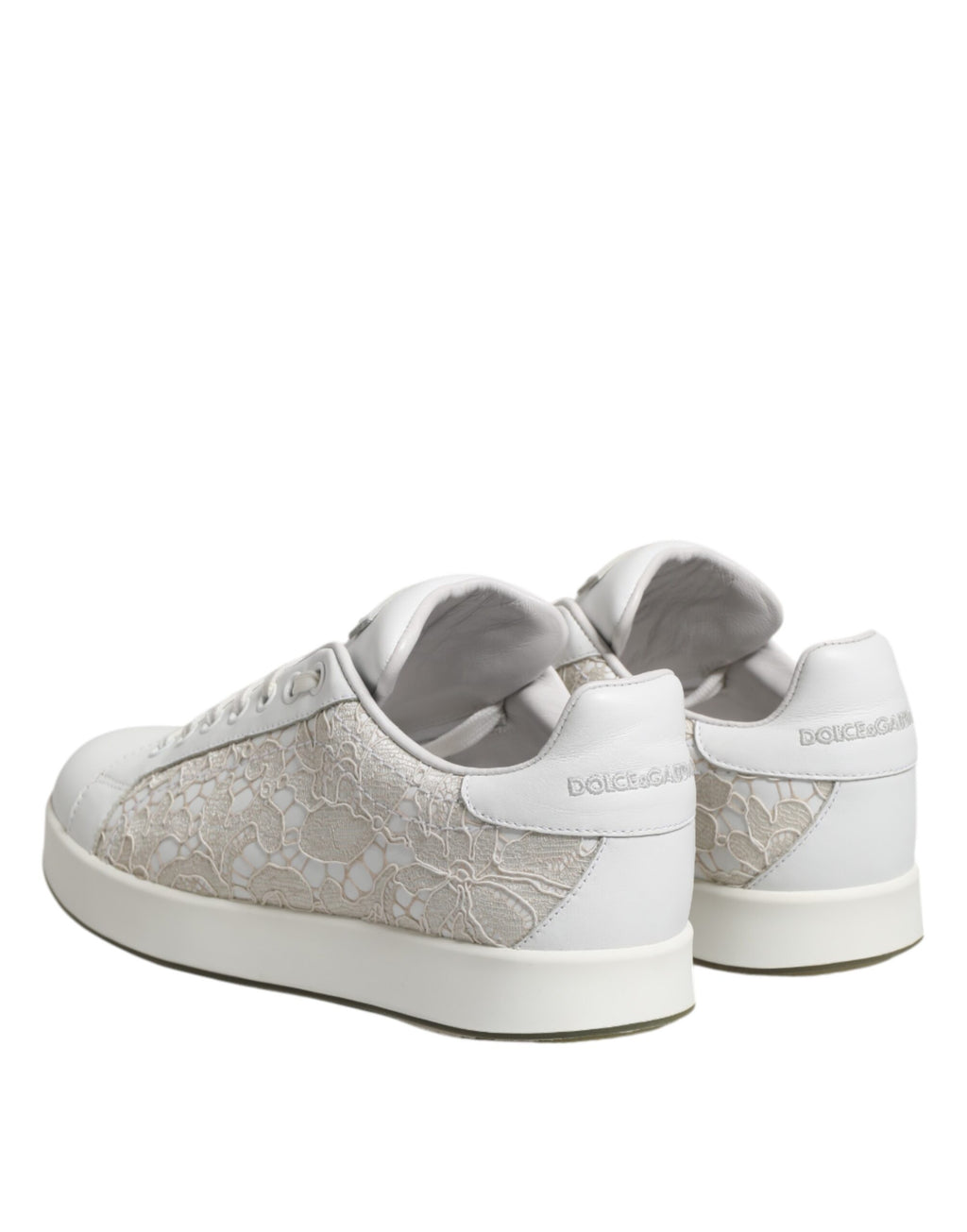 Dolce & Gabbana White Lace Leather Low Top Sneaker Shoes - Zeiniez