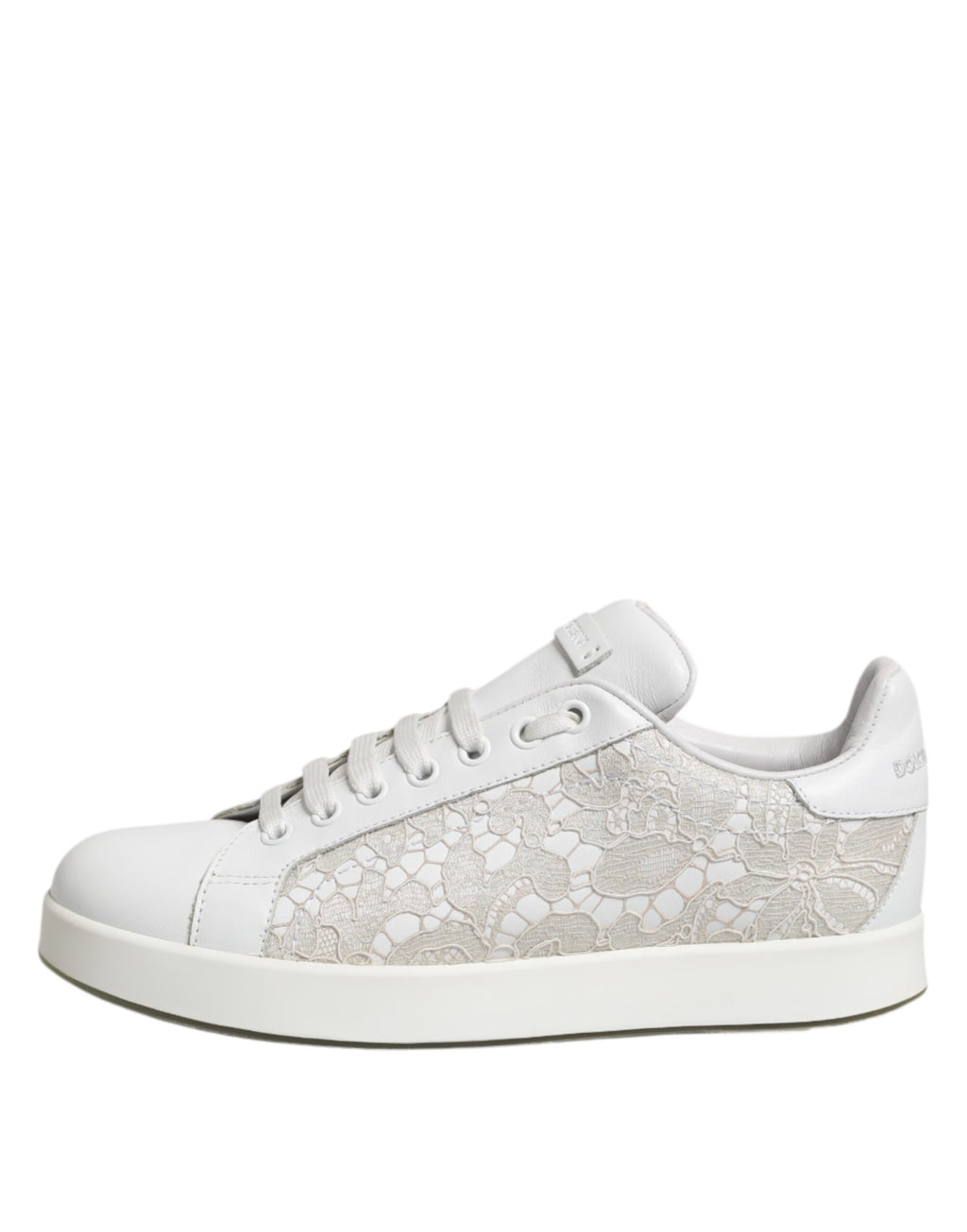 Dolce & Gabbana White Lace Leather Low Top Sneaker Shoes - Zeiniez