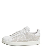 Dolce & Gabbana White Lace Leather Low Top Sneaker Shoes - Zeiniez