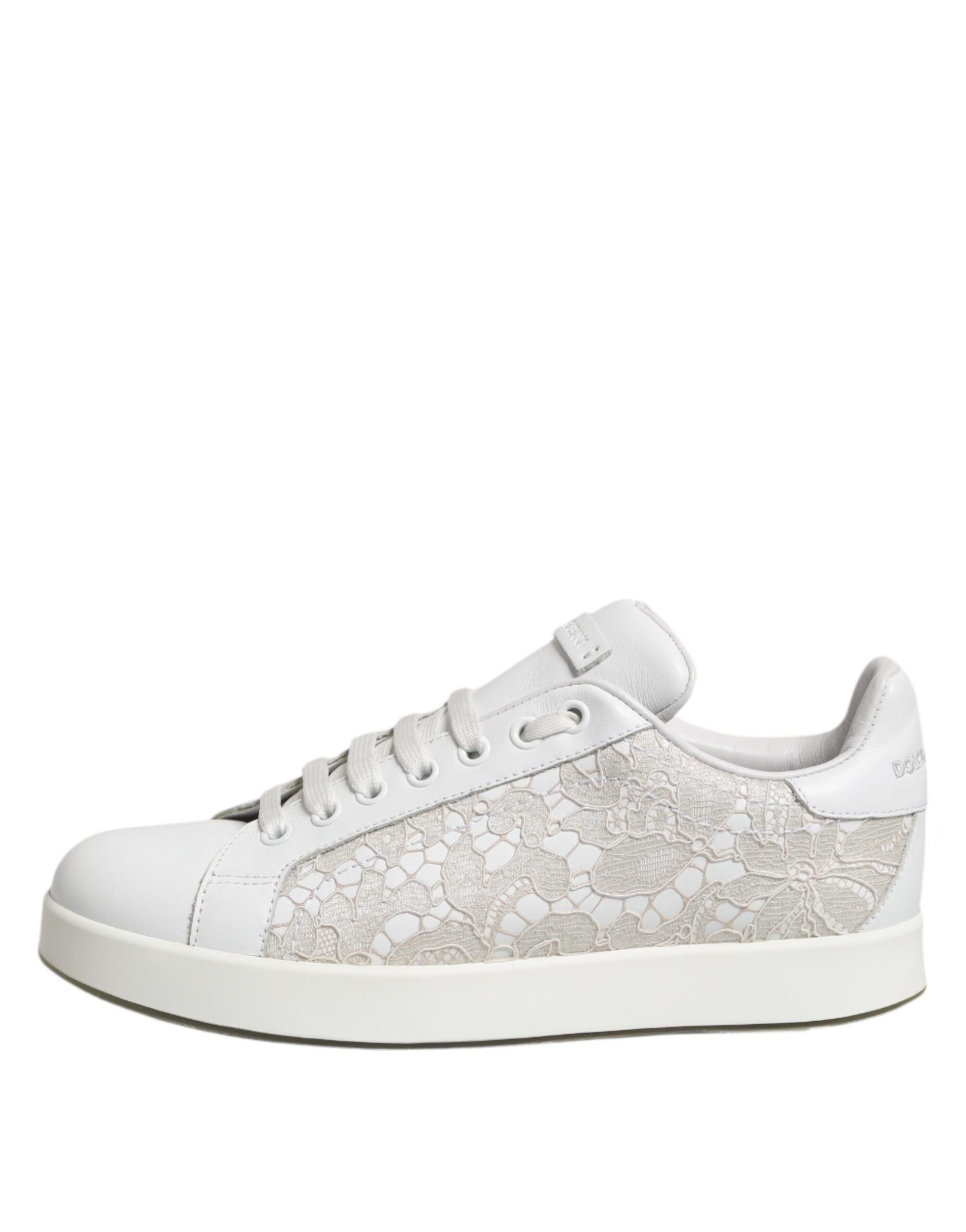 Dolce & Gabbana White Lace Leather Low Top Sneaker Shoes - Zeiniez