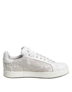 Dolce & Gabbana White Lace Leather Low Top Sneaker Shoes - Zeiniez