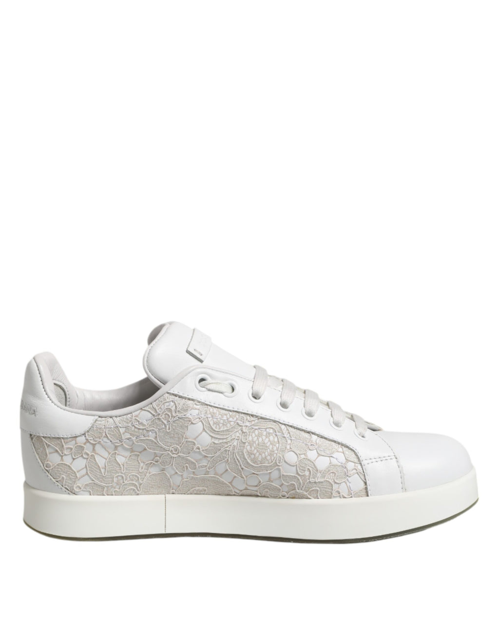 Dolce & Gabbana White Lace Leather Low Top Sneaker Shoes - Zeiniez