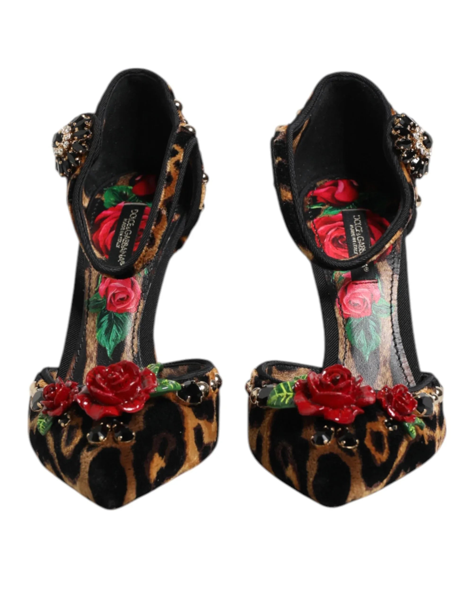 Dolce & Gabbana Brown Leopard Crystal Roses Pumps Shoes - Zeiniez