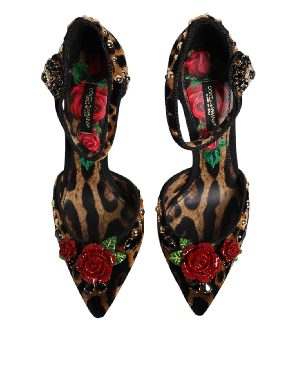 Dolce & Gabbana Brown Leopard Crystal Roses Pumps Shoes - Zeiniez