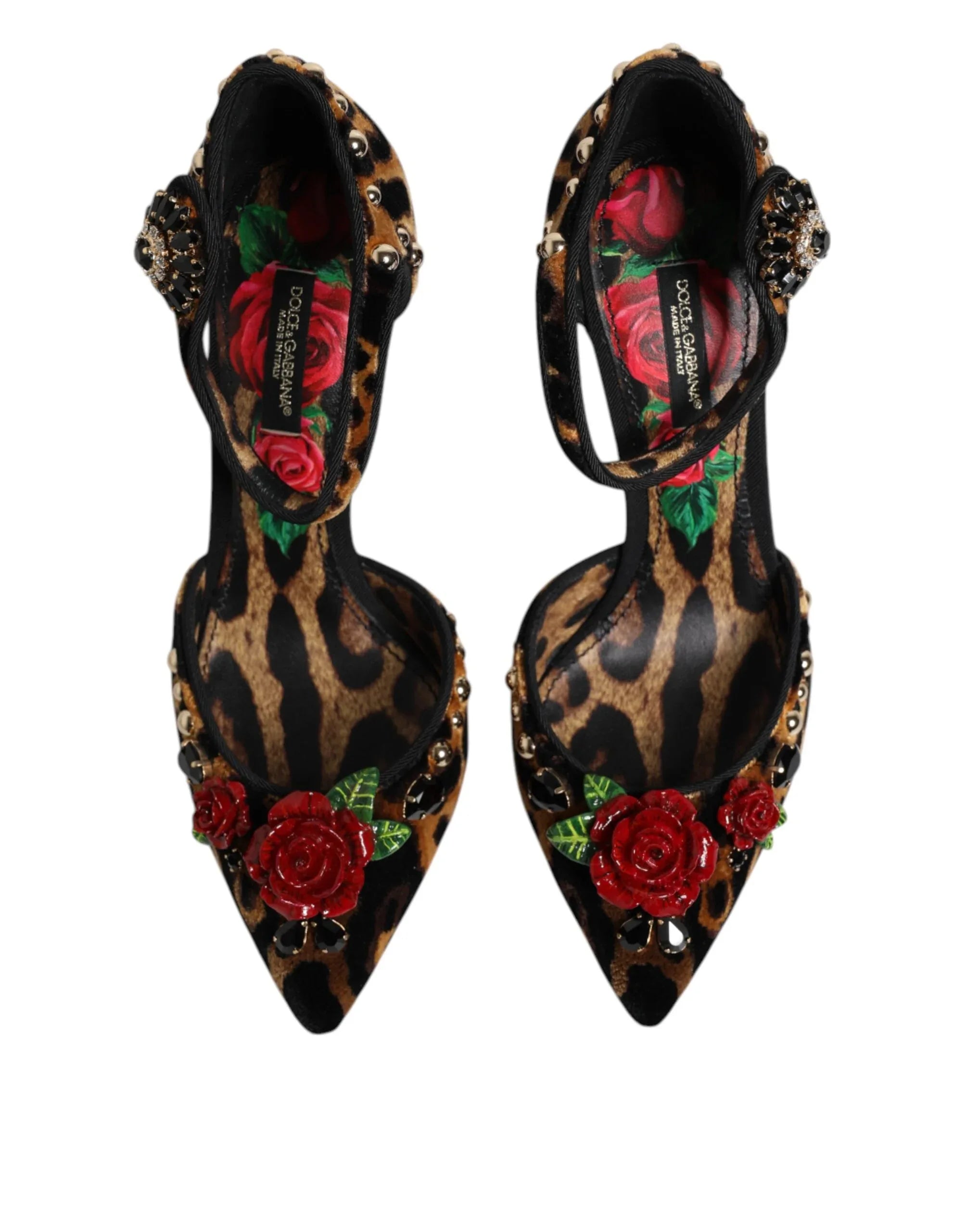 Dolce & Gabbana Brown Leopard Crystal Roses Pumps Shoes - Zeiniez