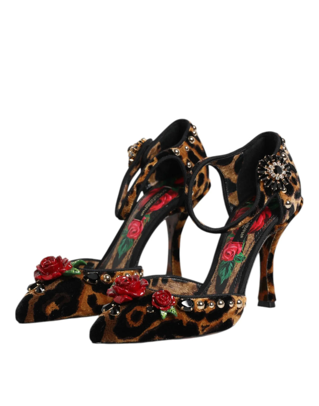 Dolce & Gabbana Brown Leopard Crystal Roses Pumps Shoes - Zeiniez