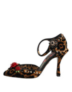 Dolce & Gabbana Brown Leopard Crystal Roses Pumps Shoes - Zeiniez