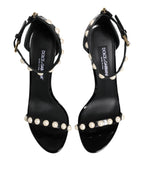 Dolce & Gabbana Black KEIRA Pearl Embellished Sandals Shoes - Zeiniez