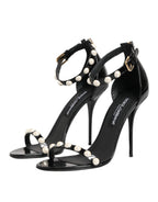 Dolce & Gabbana Black KEIRA Pearl Embellished Sandals Shoes - Zeiniez