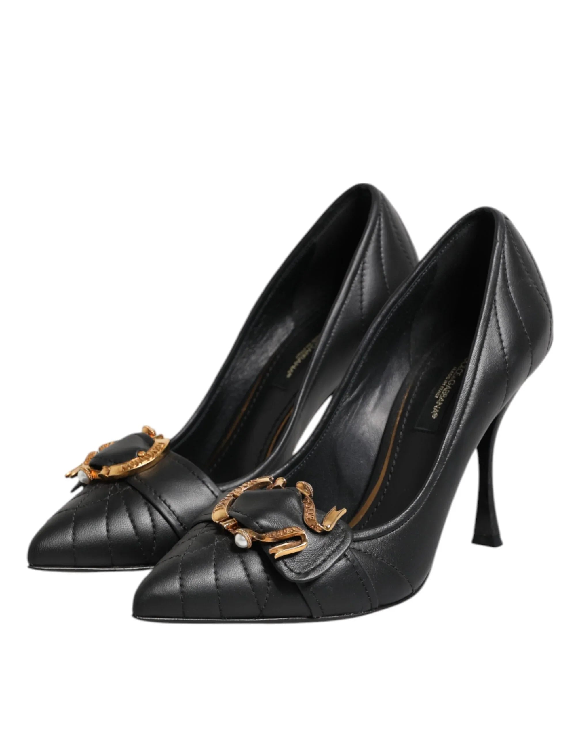 Dolce & Gabbana Black Devotion Leather Heels Pumps Shoes - Zeiniez
