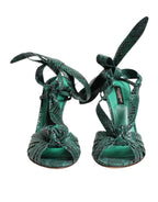 Dolce & Gabbana Green Python Leather Heels Sandals Shoes