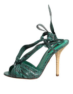 Dolce & Gabbana Green Python Leather Heels Sandals Shoes