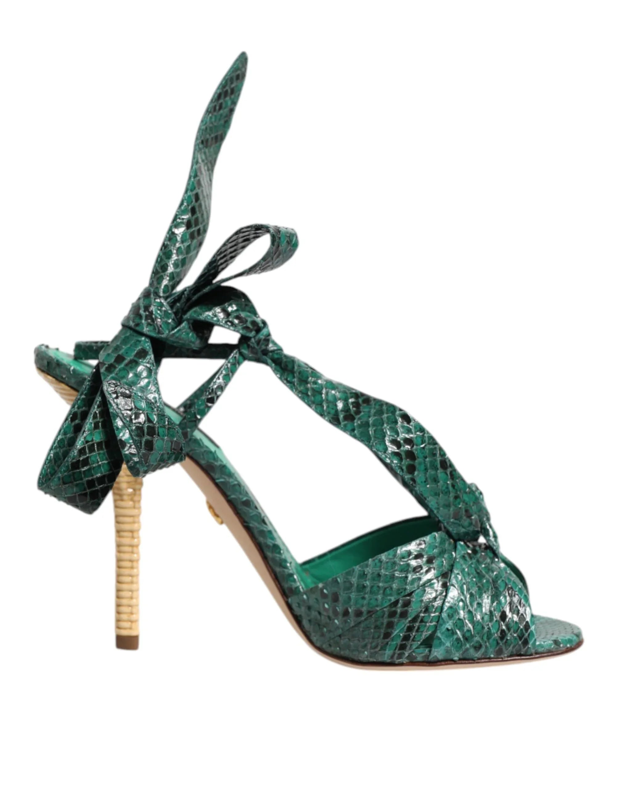 Dolce & Gabbana Green Python Leather Heels Sandals Shoes - Zeiniez