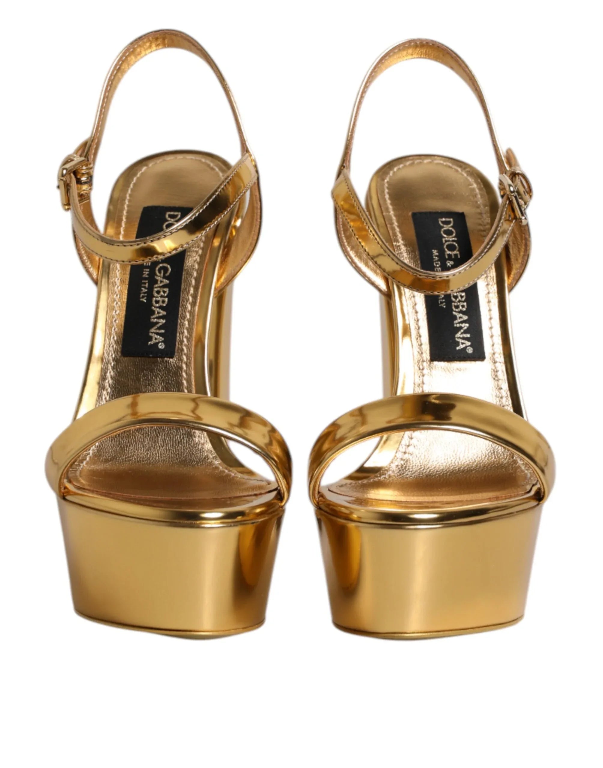 Dolce & Gabbana Gold Leather Platform Keira Sandals Shoes - Zeiniez