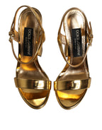 Dolce & Gabbana Gold Leather Platform Keira Sandals Shoes - Zeiniez