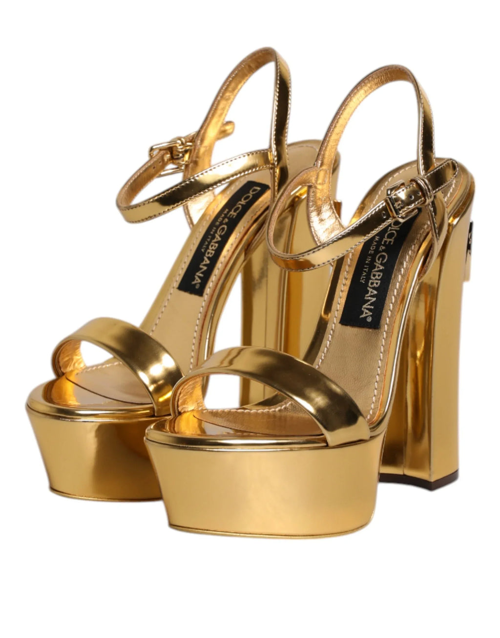 Dolce & Gabbana Gold Leather Platform Keira Sandals Shoes - Zeiniez