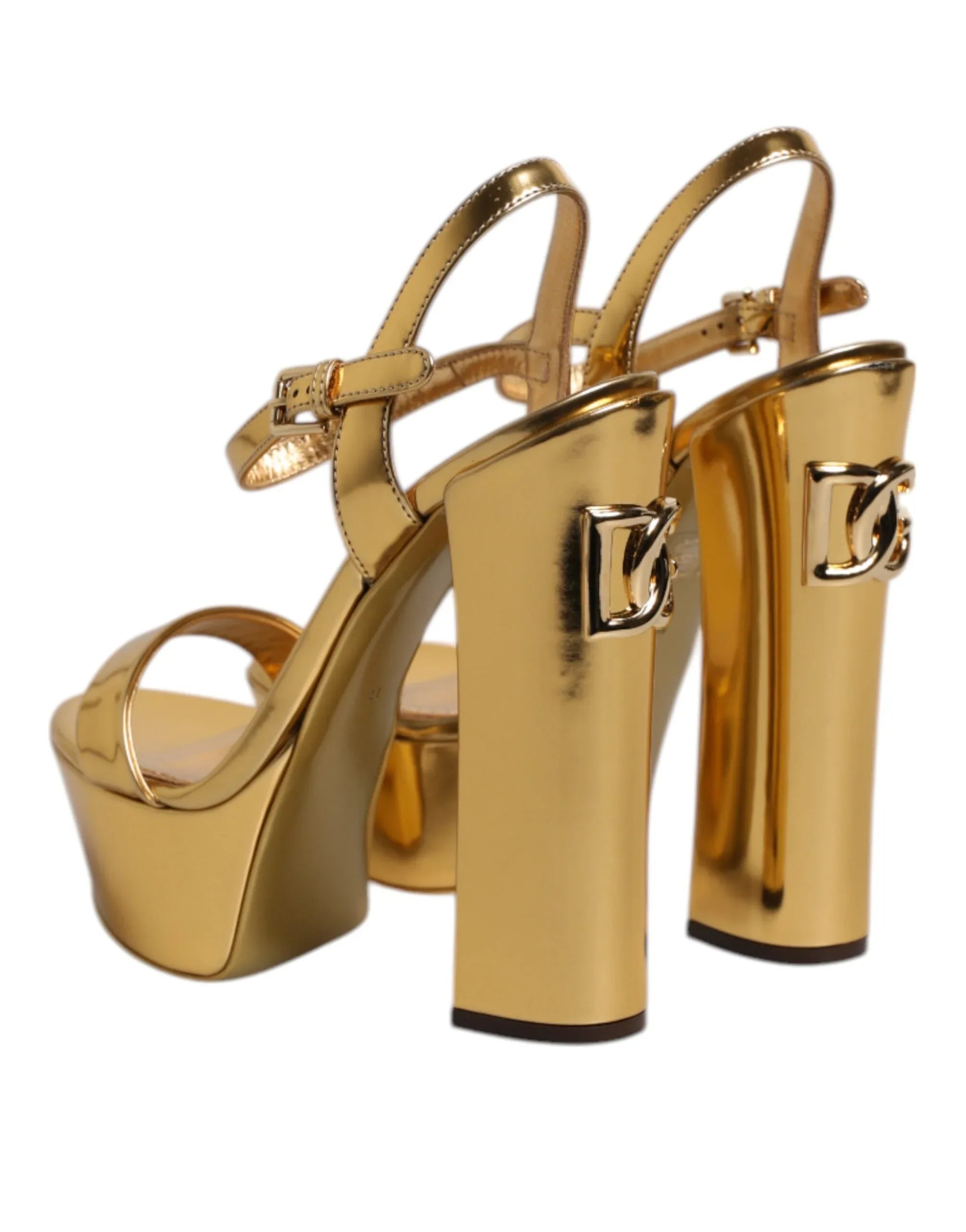 Dolce & Gabbana Gold Leather Platform Keira Sandals Shoes - Zeiniez