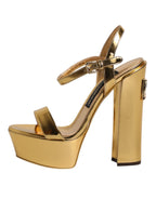 Dolce & Gabbana Gold Leather Platform Keira Sandals Shoes - Zeiniez