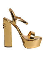 Dolce & Gabbana Gold Leather Platform Keira Sandals Shoes - Zeiniez