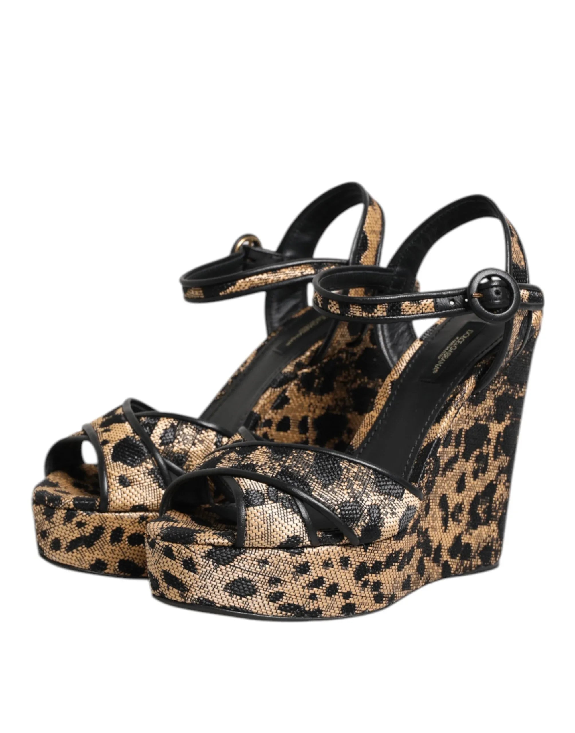 Dolce & Gabbana Brown Leopard Wedges Ankle Strap Sandals Shoes - Zeiniez
