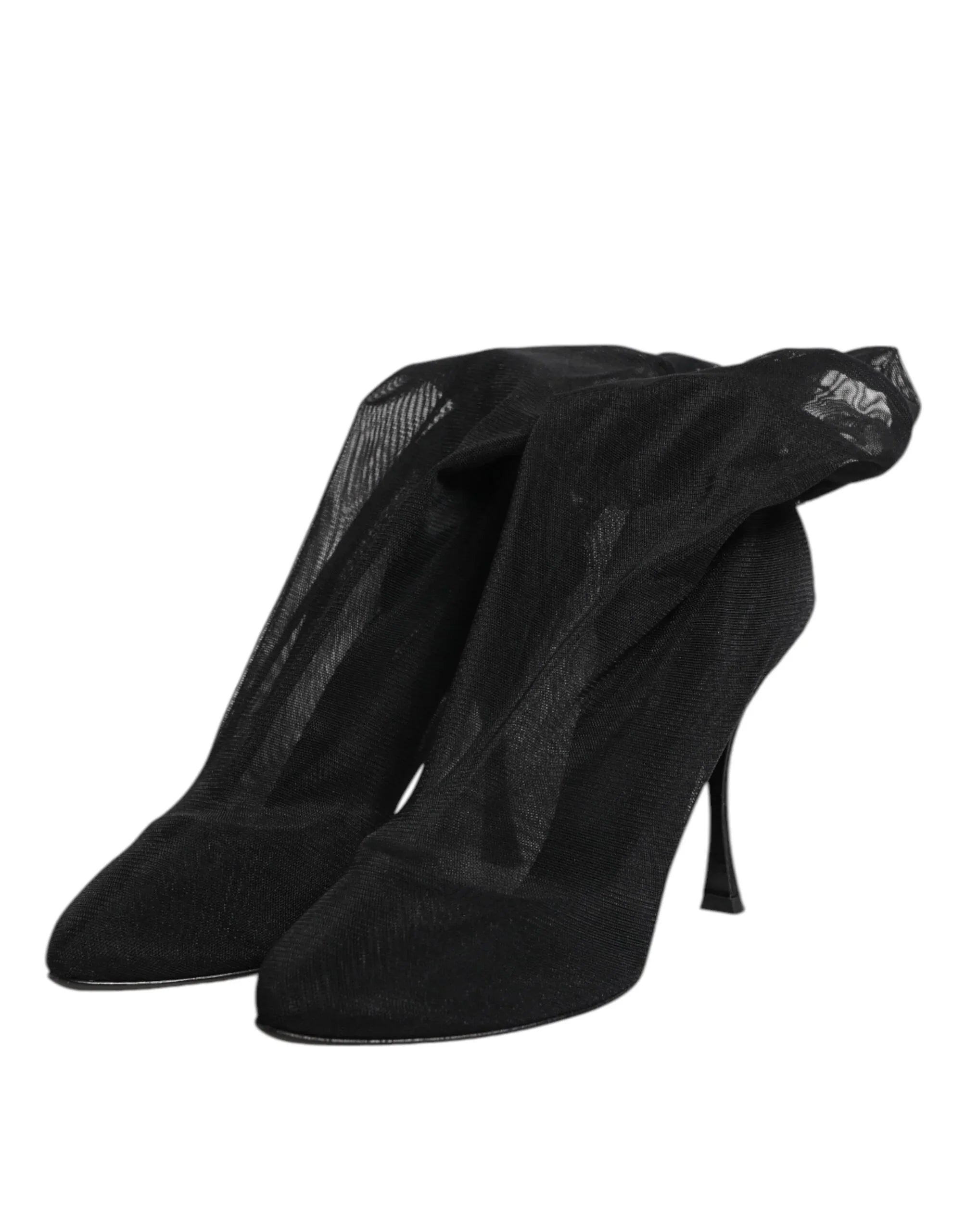 Dolce & Gabbana Black Silk Stretch Mesh Sock Boots Shoes - Zeiniez