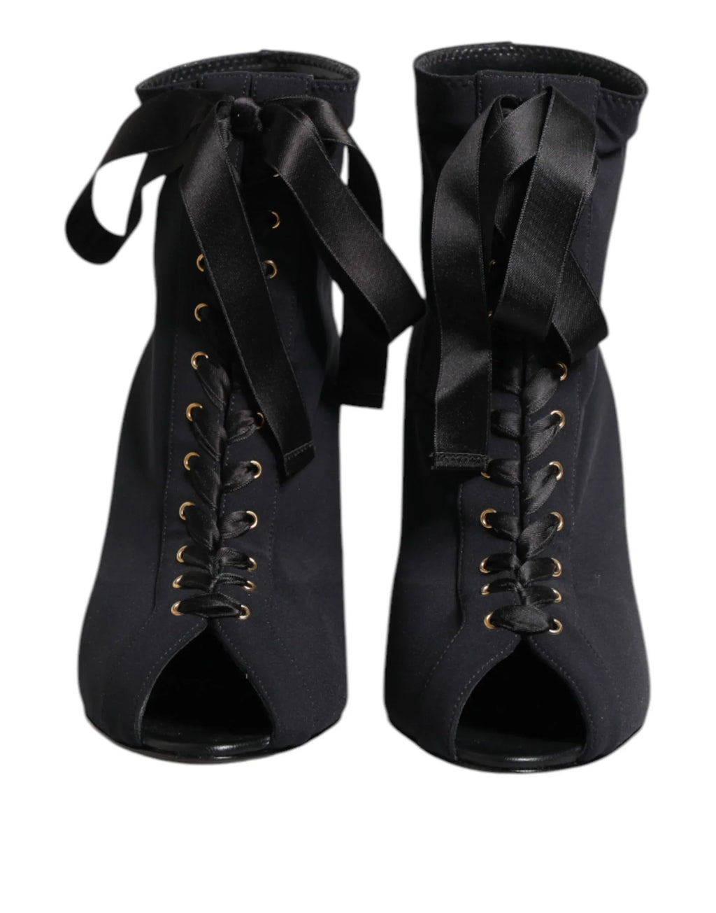 Dolce & Gabbana Black Stiletto Heels Lace Up Boots Shoes - Zeiniez