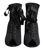 Dolce & Gabbana Black Stiletto Heels Lace Up Boots Shoes - Zeiniez