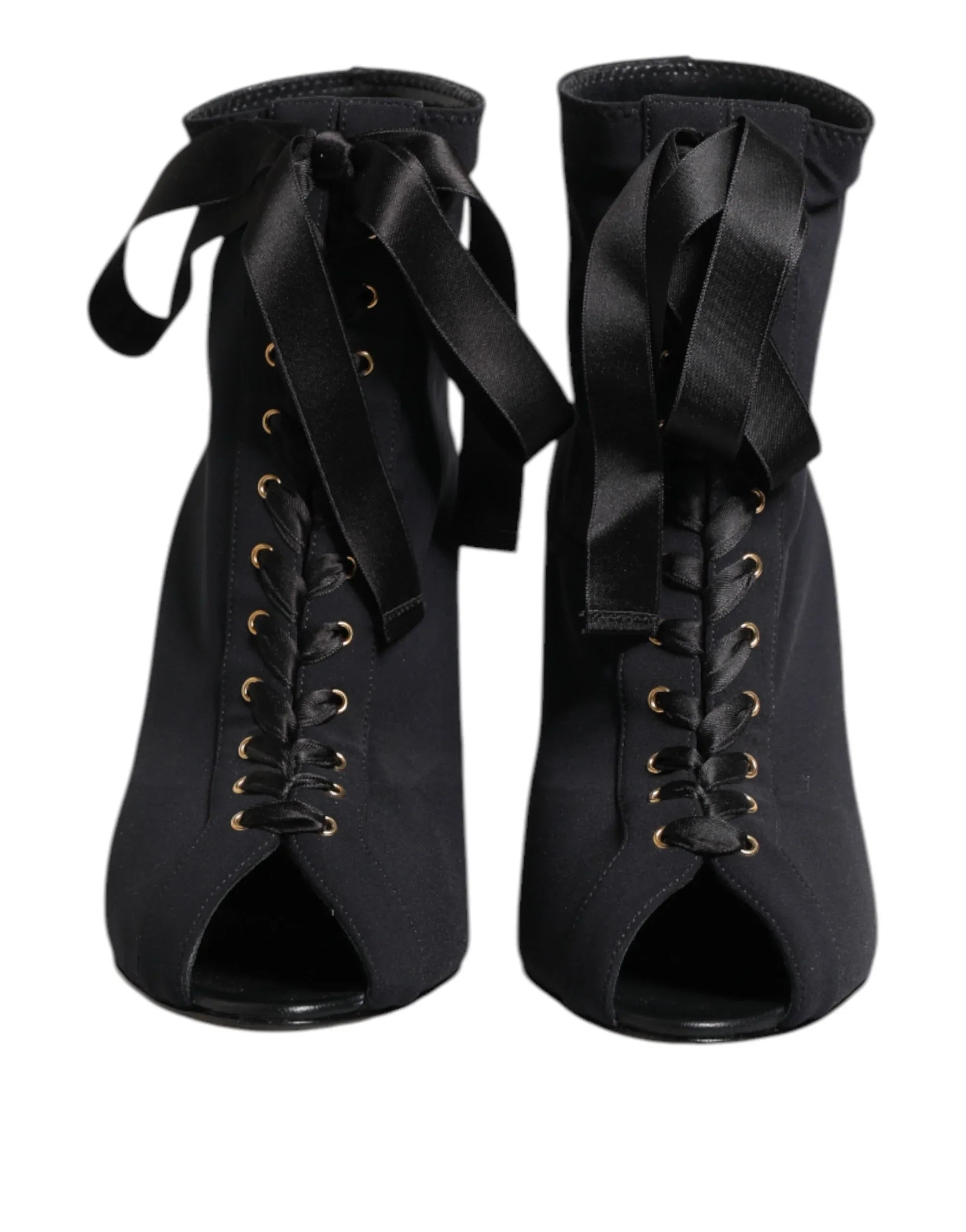 Dolce & Gabbana Black Stiletto Heels Lace Up Boots Shoes - Zeiniez
