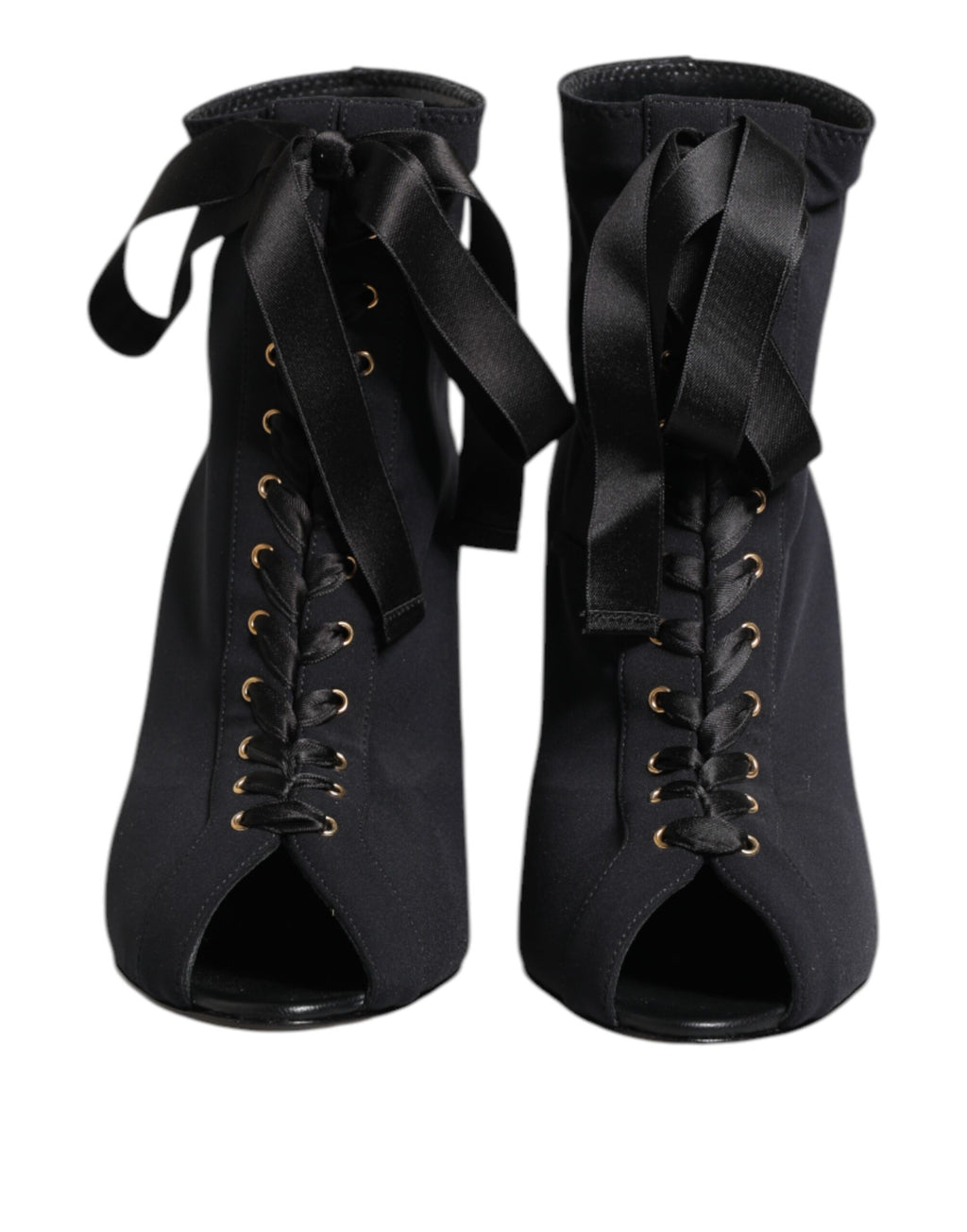 Dolce & Gabbana Black Stiletto Heels Lace Up Boots Shoes