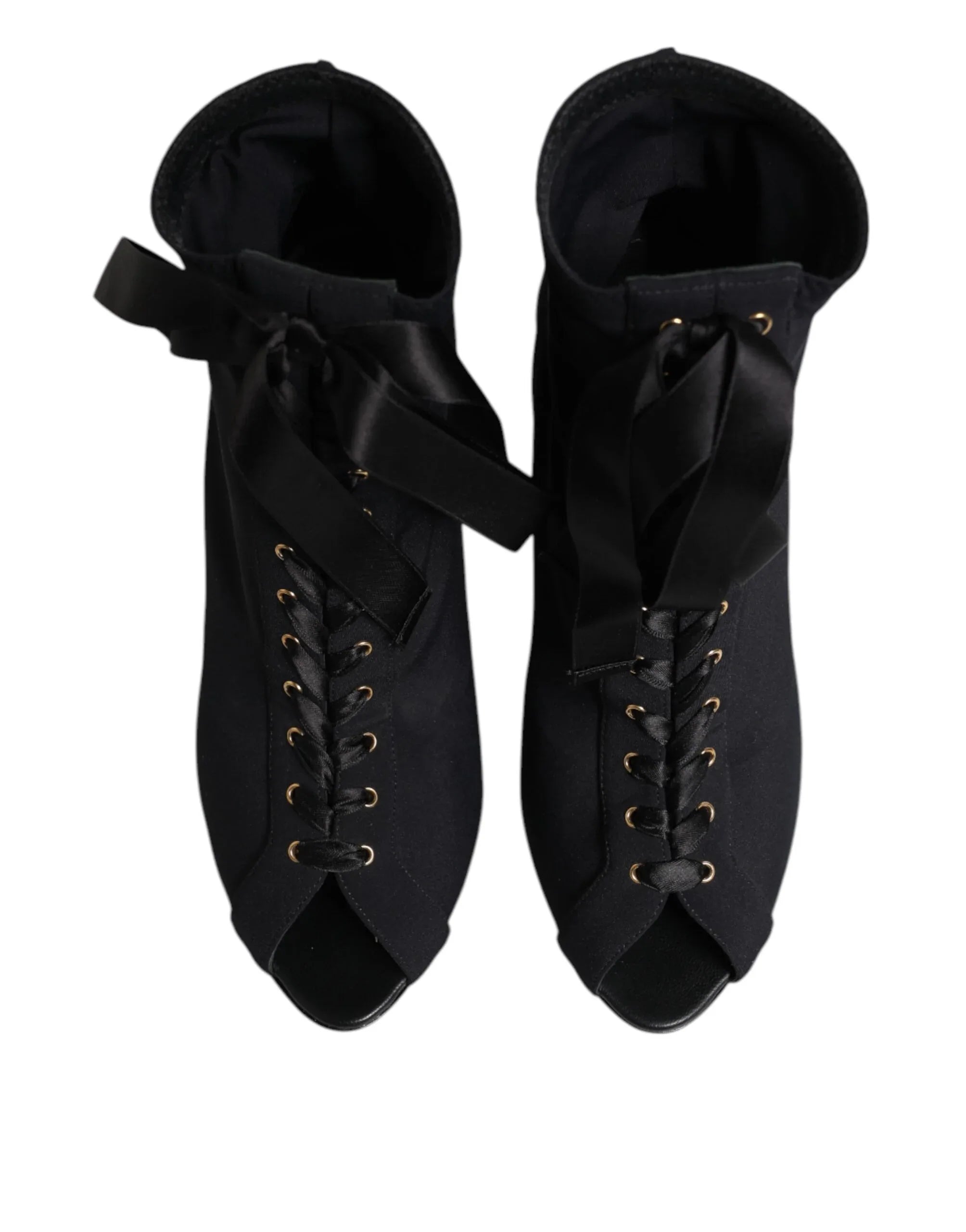 Dolce & Gabbana Black Stiletto Heels Lace Up Boots Shoes - Zeiniez