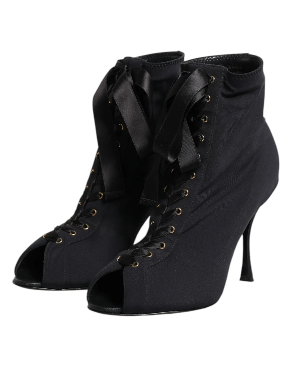 Dolce & Gabbana Black Stiletto Heels Lace Up Boots Shoes - Zeiniez