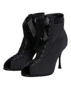 Dolce & Gabbana Black Stiletto Heels Lace Up Boots Shoes - Zeiniez