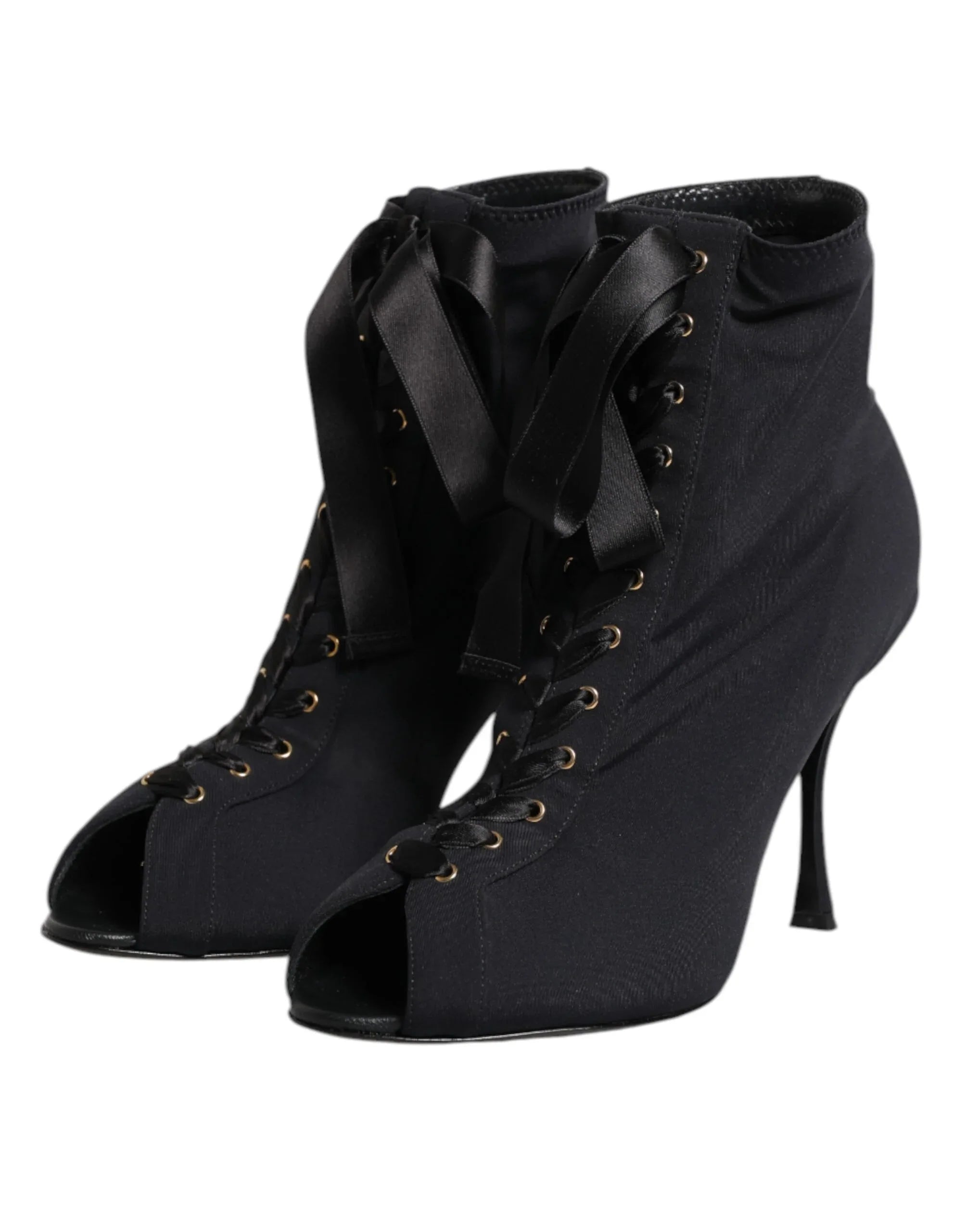 Dolce & Gabbana Black Stiletto Heels Lace Up Boots Shoes - Zeiniez