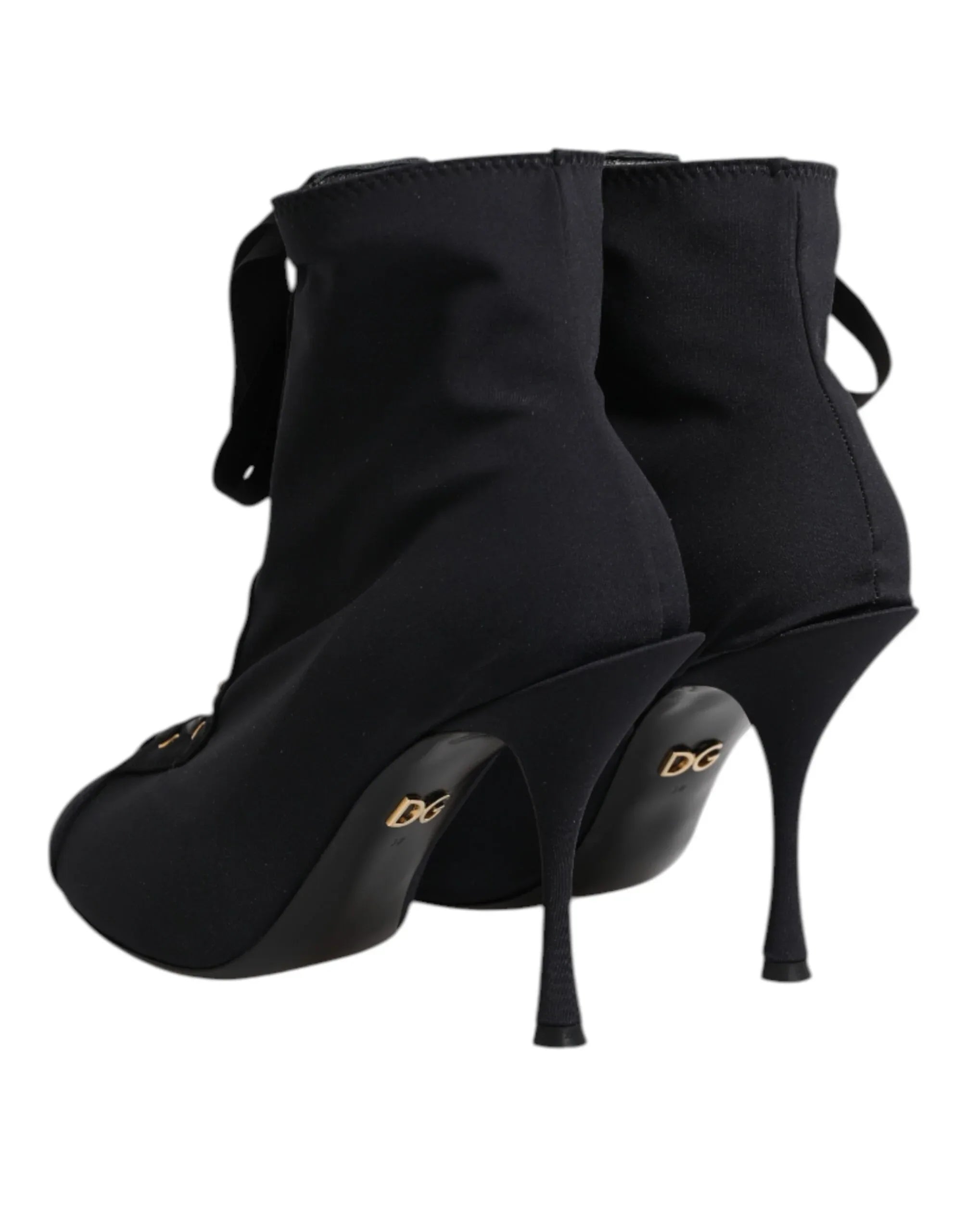 Dolce & Gabbana Black Stiletto Heels Lace Up Boots Shoes - Zeiniez