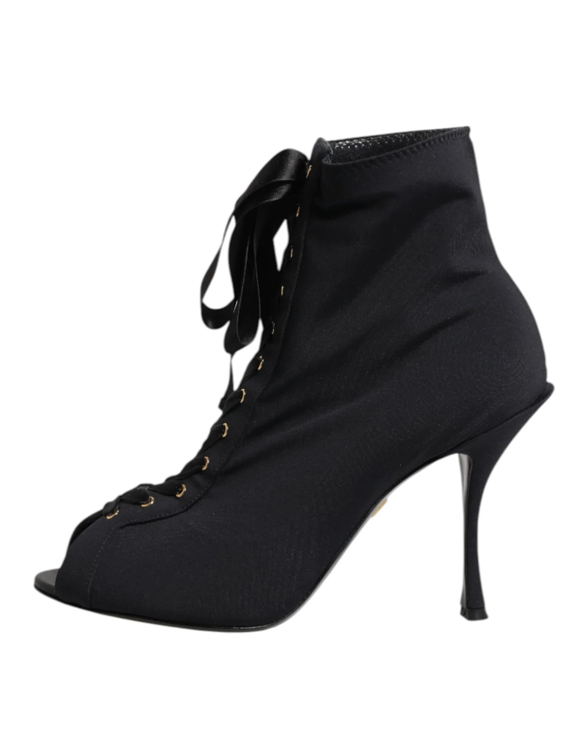 Dolce & Gabbana Black Stiletto Heels Lace Up Boots Shoes - Zeiniez