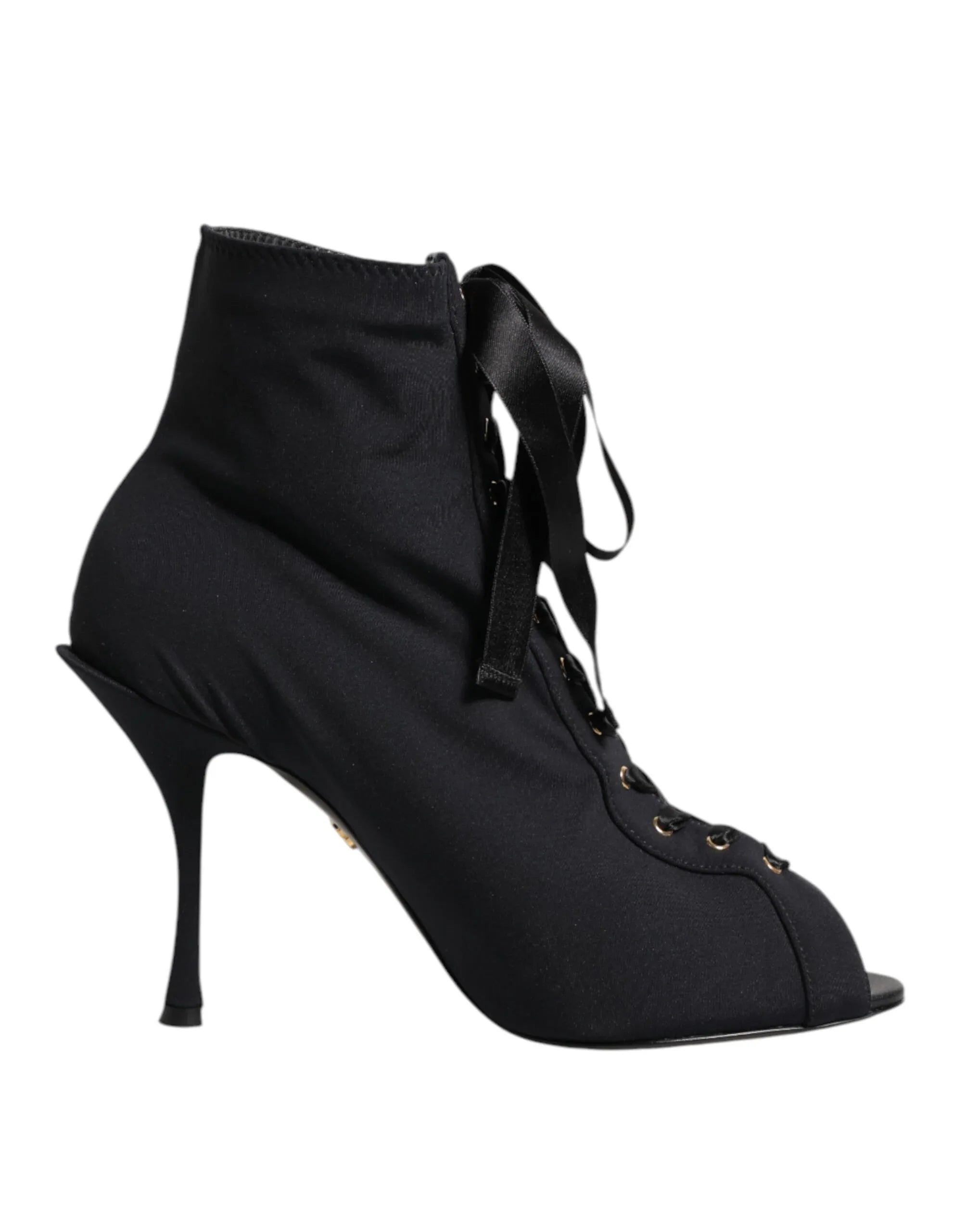 Dolce & Gabbana Black Stiletto Heels Lace Up Boots Shoes - Zeiniez